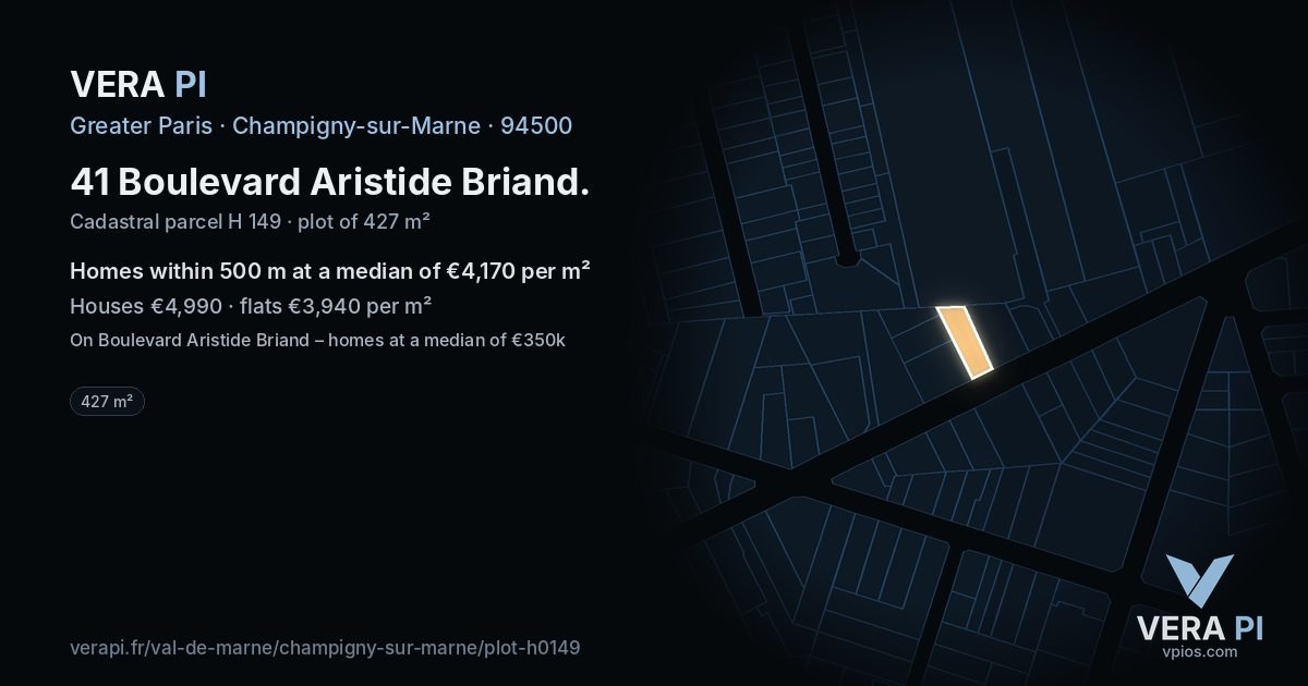 41 Boulevard Aristide Briand, Champigny-sur-Marne at night – the plot lit, the parcels around coloured by the prices near them