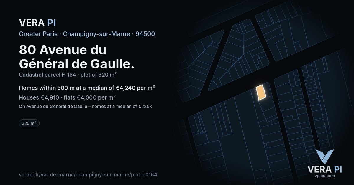 80 Avenue du Général de Gaulle, Champigny-sur-Marne at night – the plot lit, the parcels around coloured by the prices near them