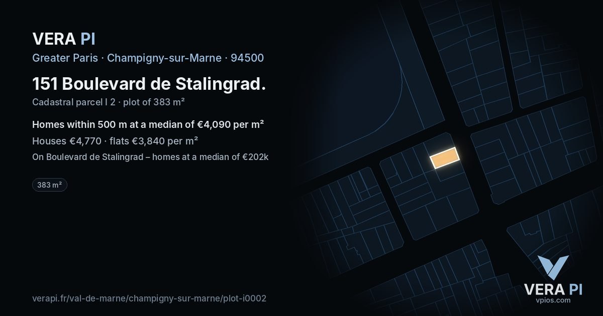 151 Boulevard de Stalingrad, Champigny-sur-Marne at night – the plot lit, the parcels around coloured by the prices near them