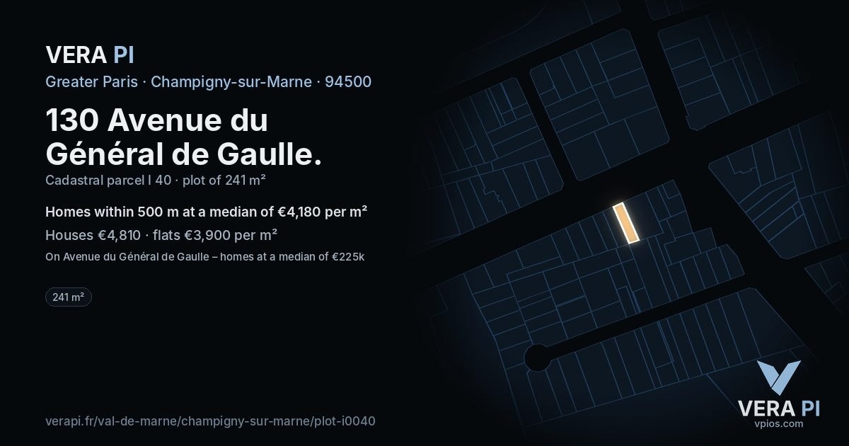 130 Avenue du Général de Gaulle, Champigny-sur-Marne at night – the plot lit, the parcels around coloured by the prices near them