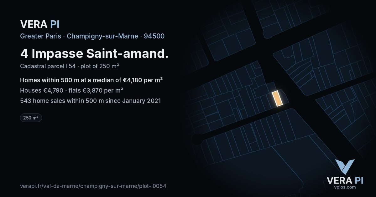 4 Impasse Saint-amand, Champigny-sur-Marne at night – the plot lit, the parcels around coloured by the prices near them