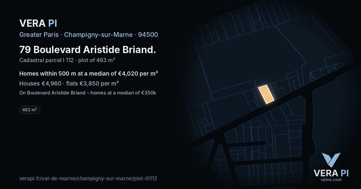 79 Boulevard Aristide Briand, Champigny-sur-Marne at night – the plot lit, the parcels around coloured by the prices near them