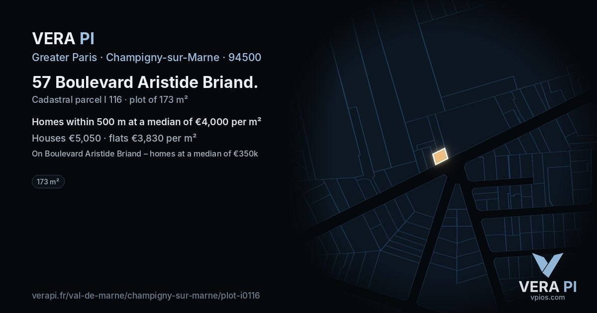 57 Boulevard Aristide Briand, Champigny-sur-Marne at night – the plot lit, the parcels around coloured by the prices near them