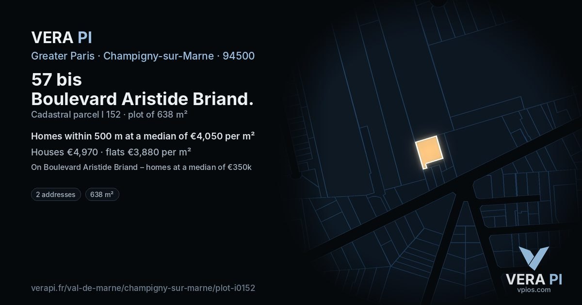 57 bis Boulevard Aristide Briand, Champigny-sur-Marne at night – the plot lit, the parcels around coloured by the prices near them