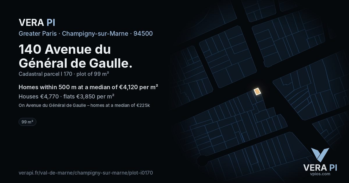 140 Avenue du Général de Gaulle, Champigny-sur-Marne at night – the plot lit, the parcels around coloured by the prices near them