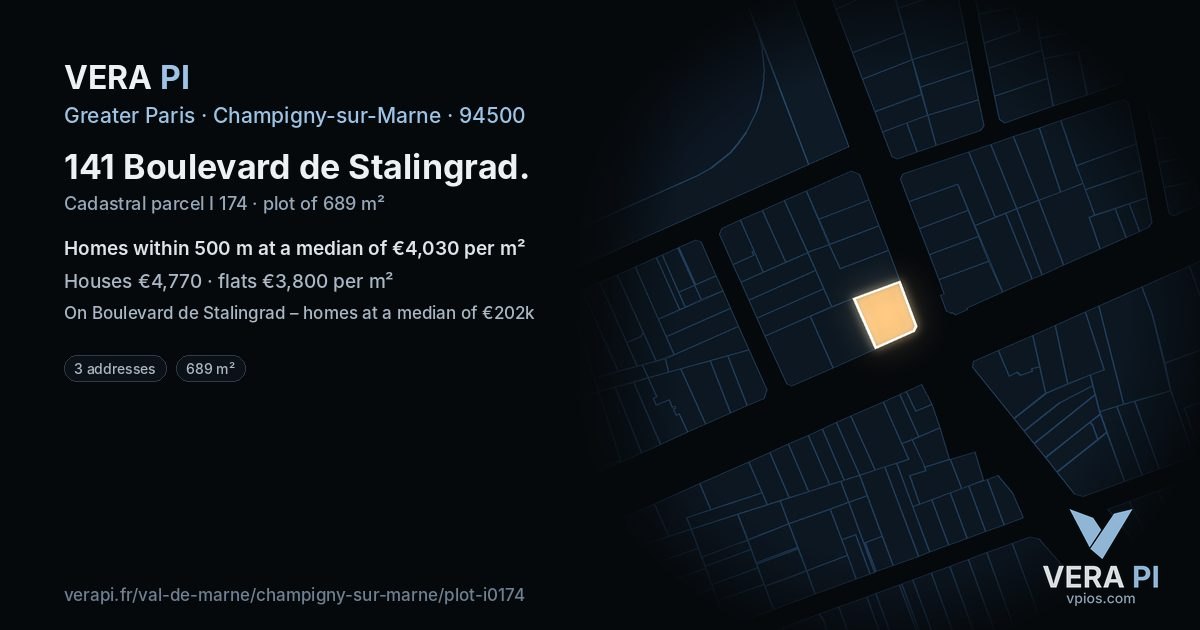141 Boulevard de Stalingrad, Champigny-sur-Marne at night – the plot lit, the parcels around coloured by the prices near them