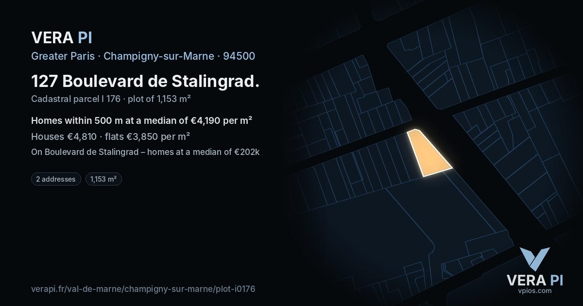 127 Boulevard de Stalingrad, Champigny-sur-Marne at night – the plot lit, the parcels around coloured by the prices near them