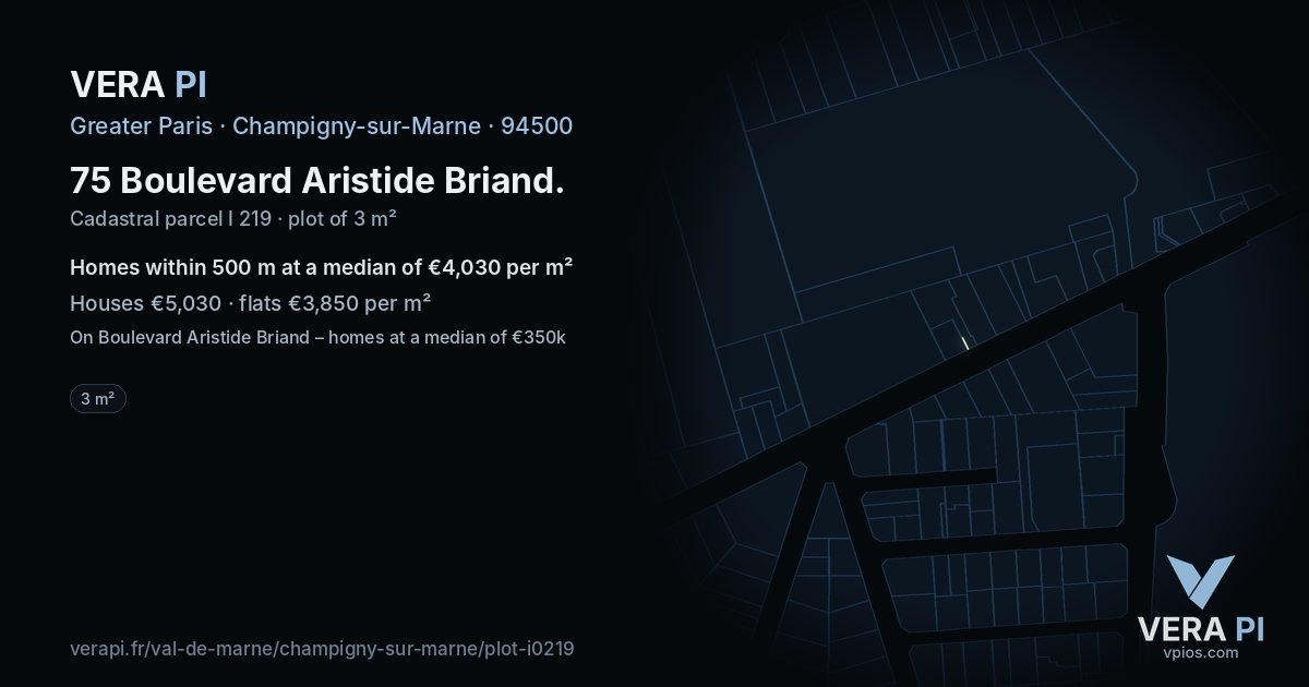 75 Boulevard Aristide Briand, Champigny-sur-Marne at night – the plot lit, the parcels around coloured by the prices near them