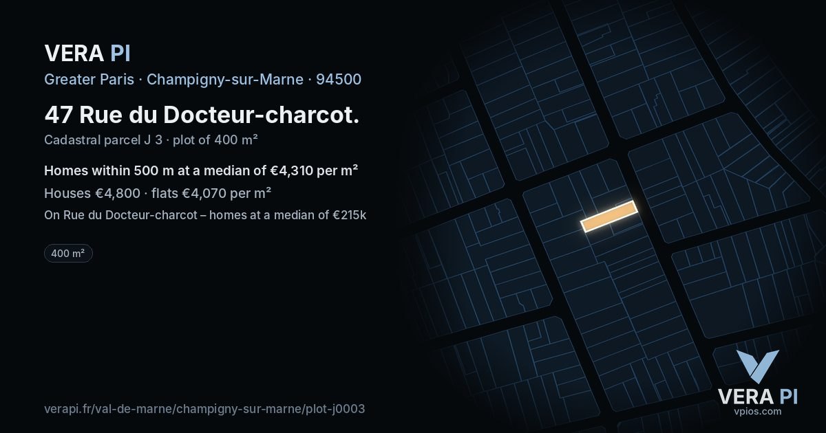 47 Rue du Docteur-charcot, Champigny-sur-Marne at night – the plot lit, the parcels around coloured by the prices near them