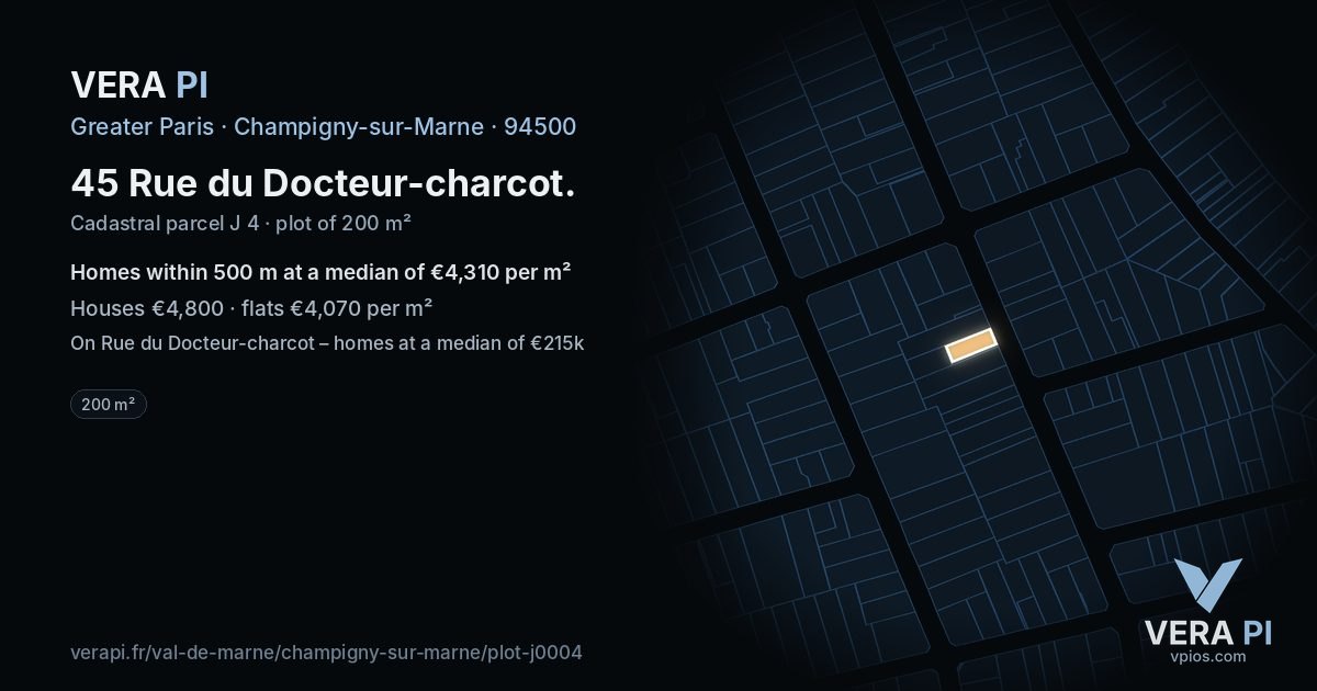 45 Rue du Docteur-charcot, Champigny-sur-Marne at night – the plot lit, the parcels around coloured by the prices near them