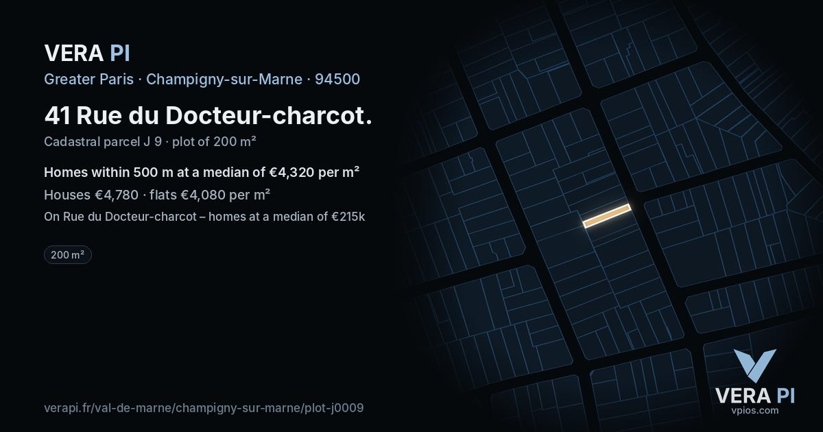 41 Rue du Docteur-charcot, Champigny-sur-Marne at night – the plot lit, the parcels around coloured by the prices near them