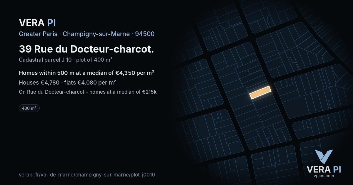 39 Rue du Docteur-charcot, Champigny-sur-Marne at night – the plot lit, the parcels around coloured by the prices near them