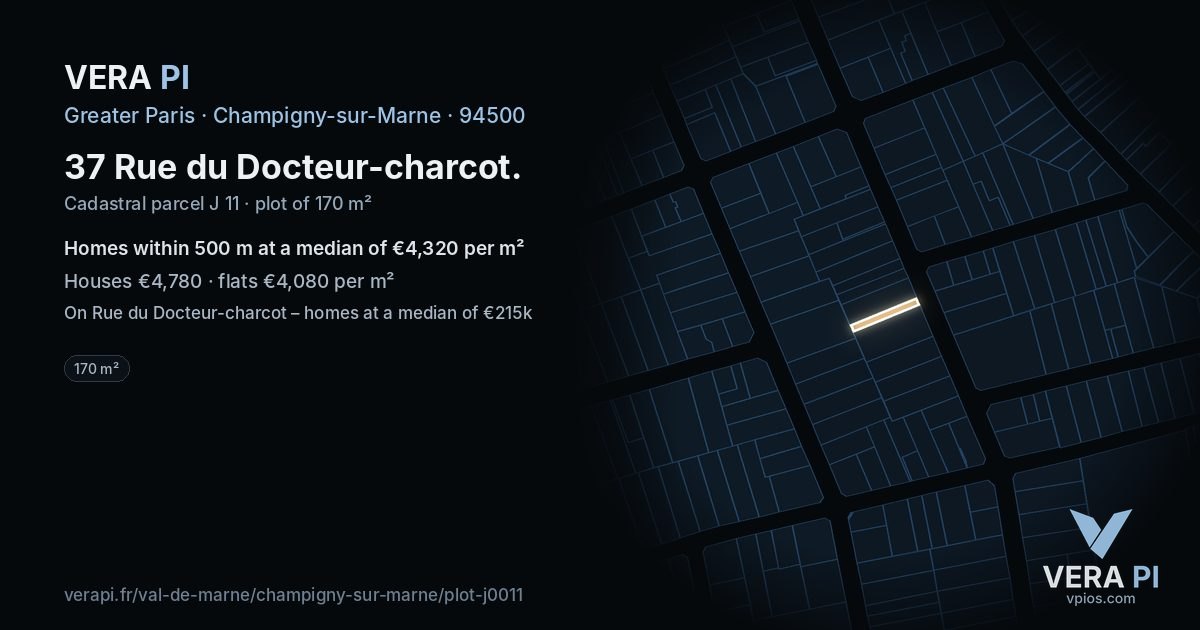 37 Rue du Docteur-charcot, Champigny-sur-Marne at night – the plot lit, the parcels around coloured by the prices near them