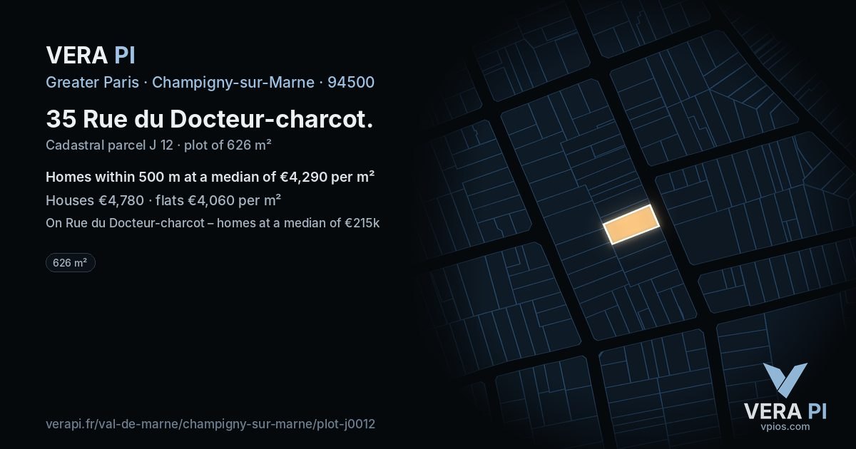 35 Rue du Docteur-charcot, Champigny-sur-Marne at night – the plot lit, the parcels around coloured by the prices near them