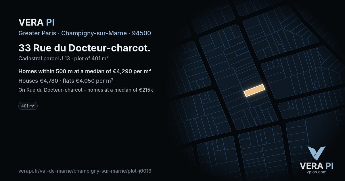 33 Rue du Docteur-charcot, Champigny-sur-Marne at night – the plot lit, the parcels around coloured by the prices near them