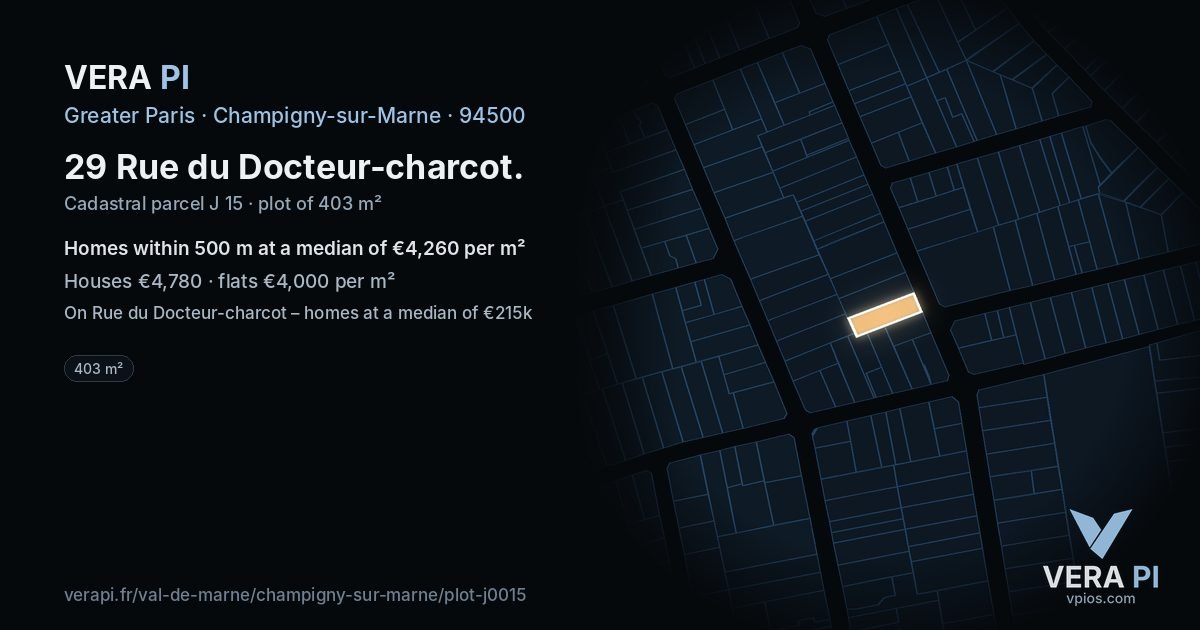 29 Rue du Docteur-charcot, Champigny-sur-Marne at night – the plot lit, the parcels around coloured by the prices near them
