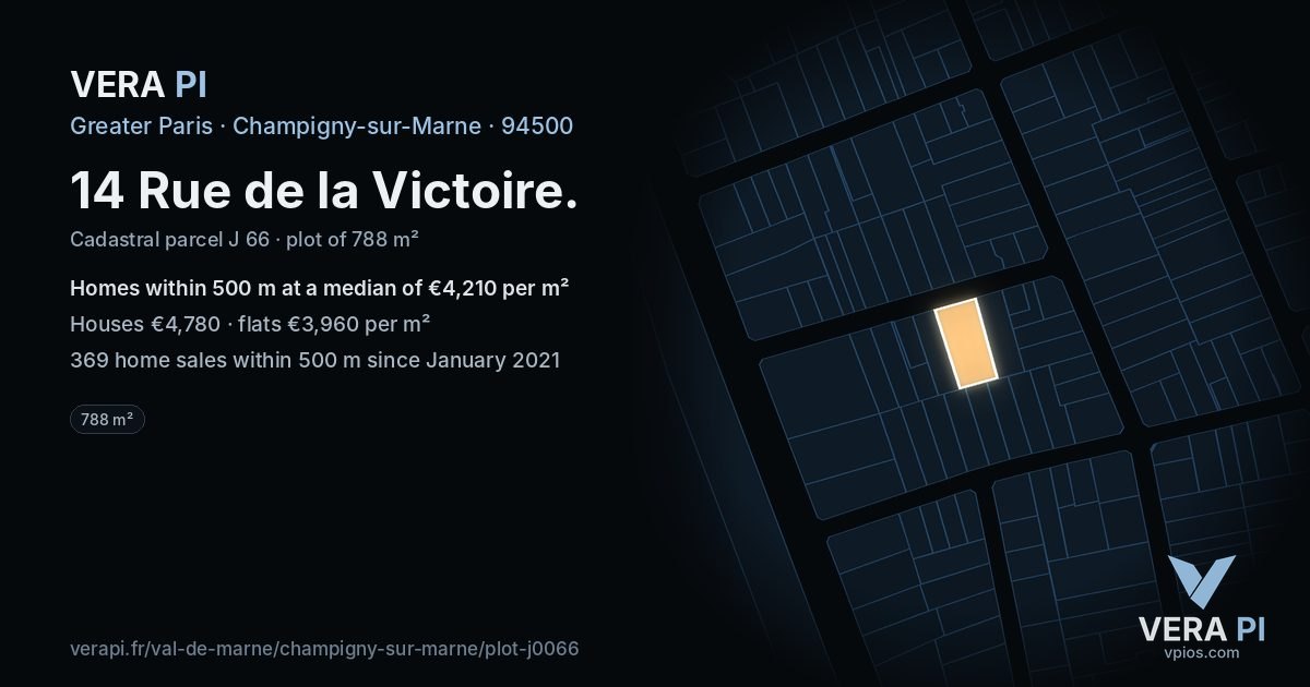 14 Rue de la Victoire, Champigny-sur-Marne at night – the plot lit, the parcels around coloured by the prices near them