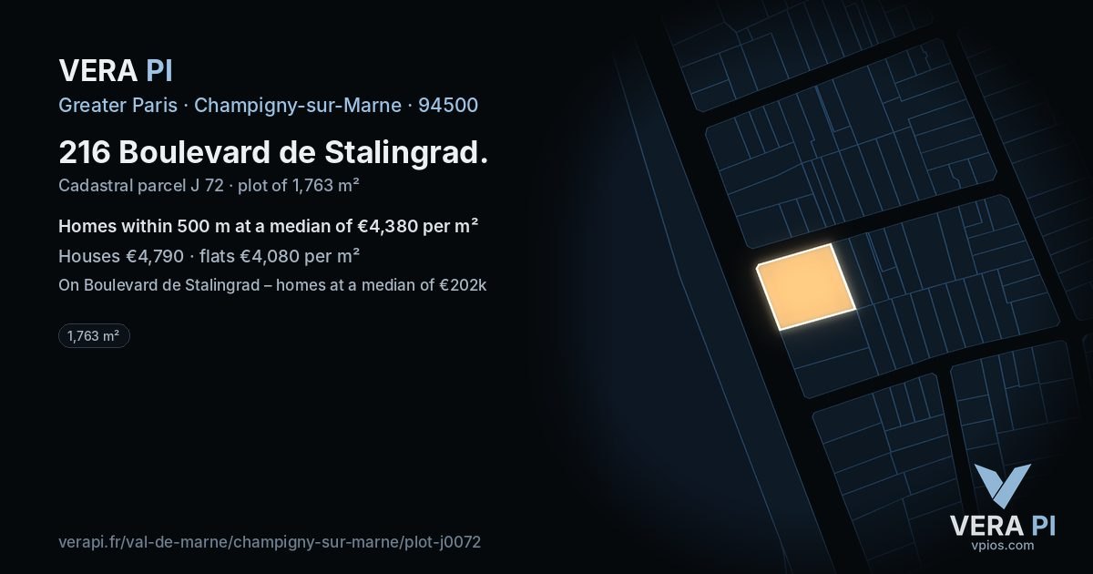 216 Boulevard de Stalingrad, Champigny-sur-Marne at night – the plot lit, the parcels around coloured by the prices near them