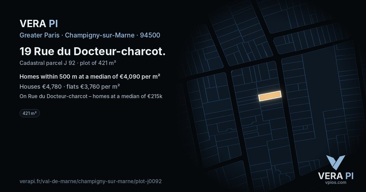 19 Rue du Docteur-charcot, Champigny-sur-Marne at night – the plot lit, the parcels around coloured by the prices near them