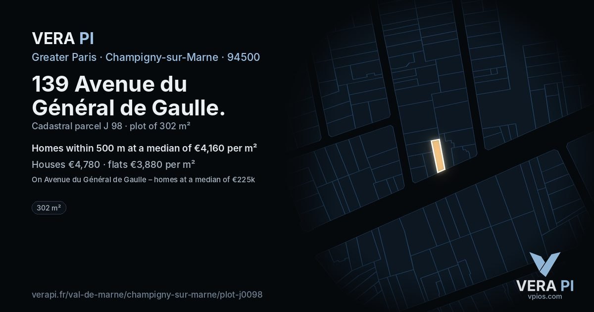 139 Avenue du Général de Gaulle, Champigny-sur-Marne at night – the plot lit, the parcels around coloured by the prices near them