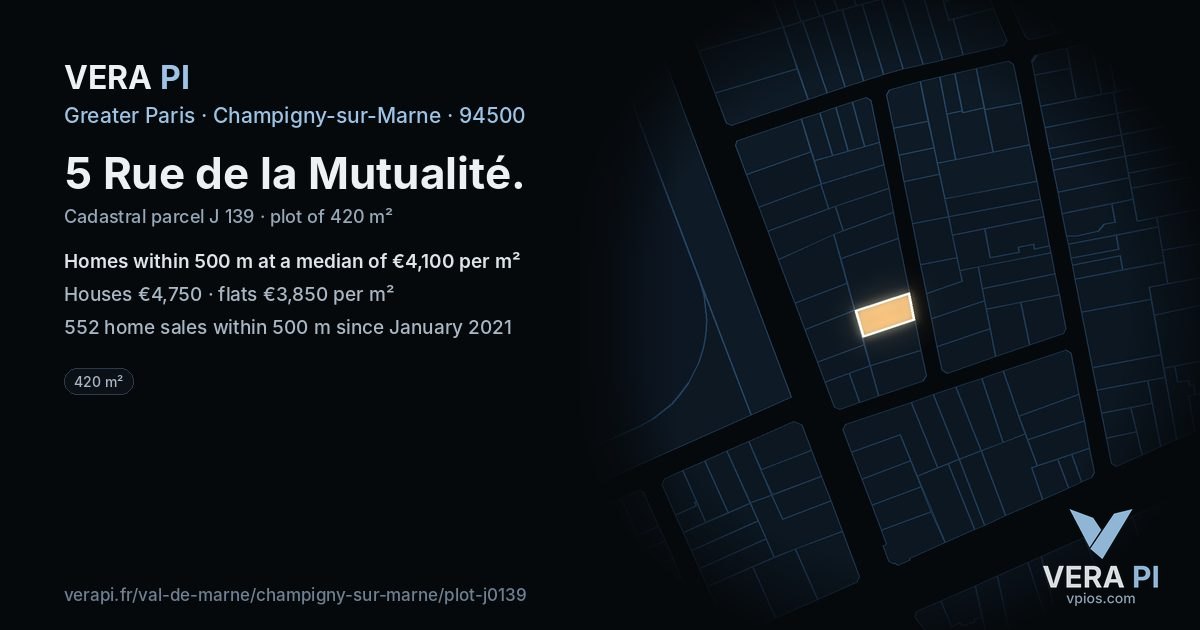 5 Rue de la Mutualité, Champigny-sur-Marne at night – the plot lit, the parcels around coloured by the prices near them