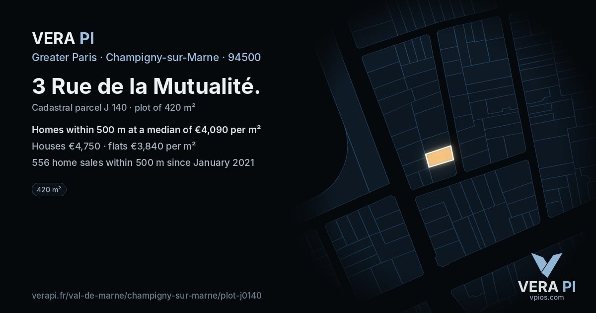 3 Rue de la Mutualité, Champigny-sur-Marne at night – the plot lit, the parcels around coloured by the prices near them