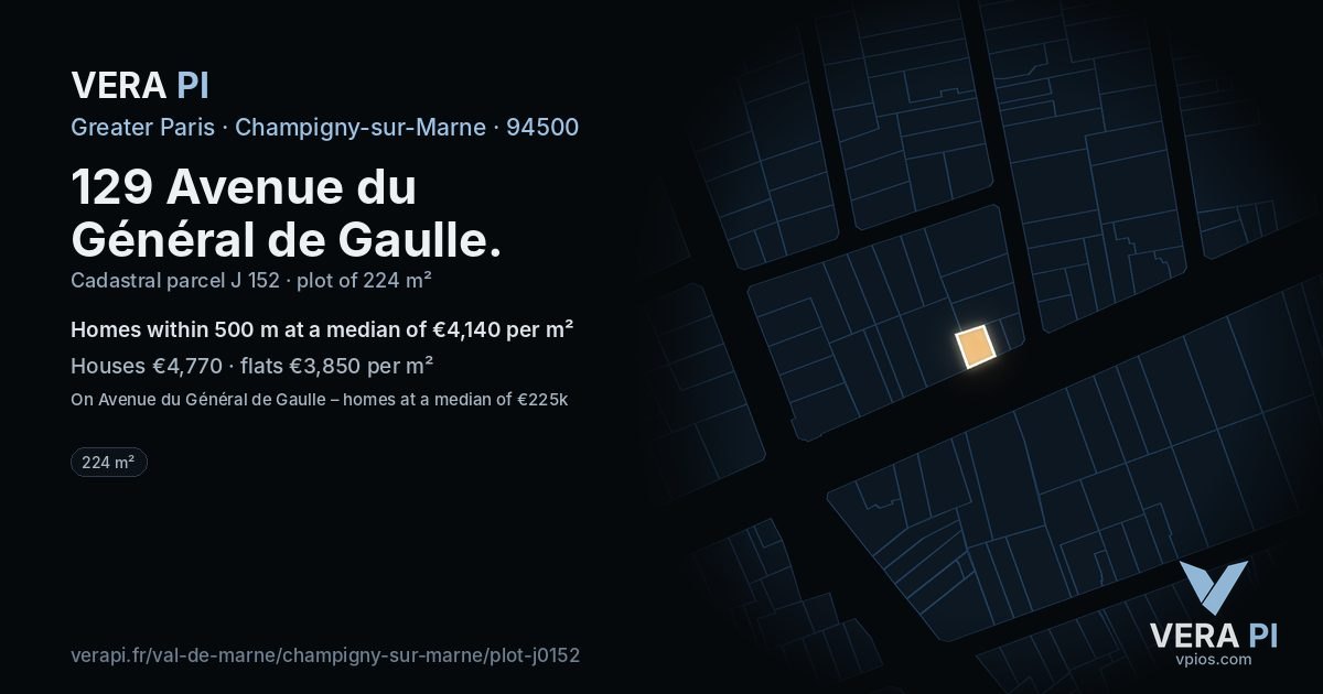 129 Avenue du Général de Gaulle, Champigny-sur-Marne at night – the plot lit, the parcels around coloured by the prices near them