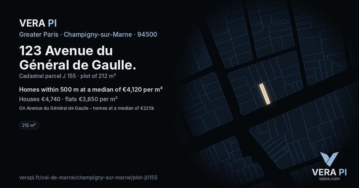 123 Avenue du Général de Gaulle, Champigny-sur-Marne at night – the plot lit, the parcels around coloured by the prices near them