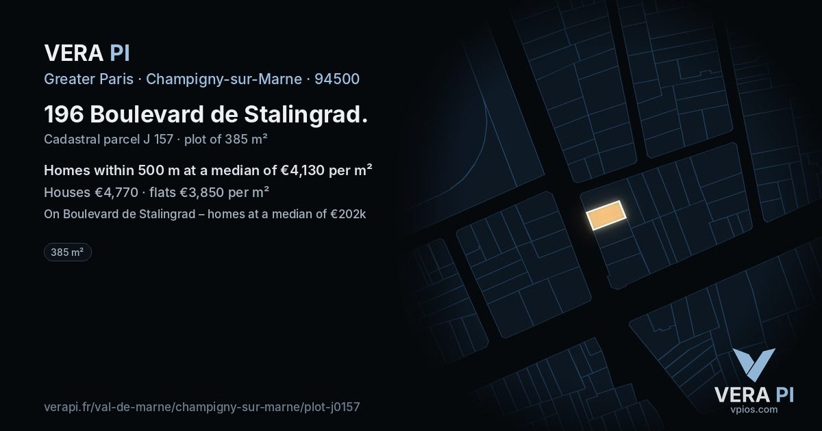 196 Boulevard de Stalingrad, Champigny-sur-Marne at night – the plot lit, the parcels around coloured by the prices near them