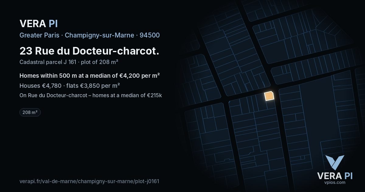 23 Rue du Docteur-charcot, Champigny-sur-Marne at night – the plot lit, the parcels around coloured by the prices near them