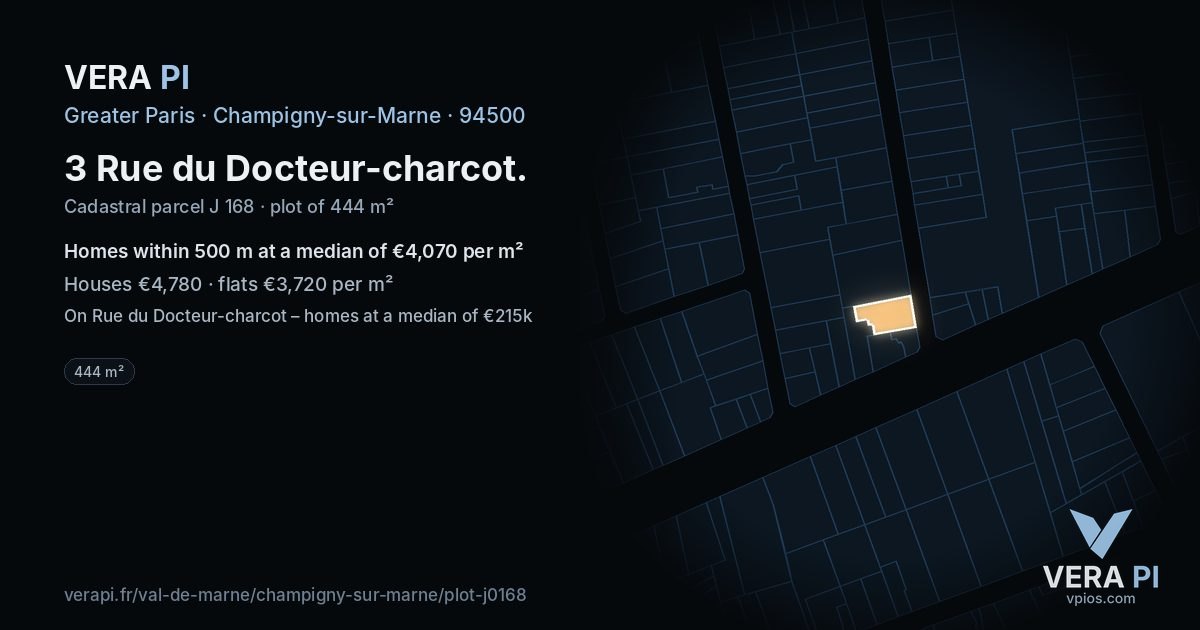 3 Rue du Docteur-charcot, Champigny-sur-Marne at night – the plot lit, the parcels around coloured by the prices near them