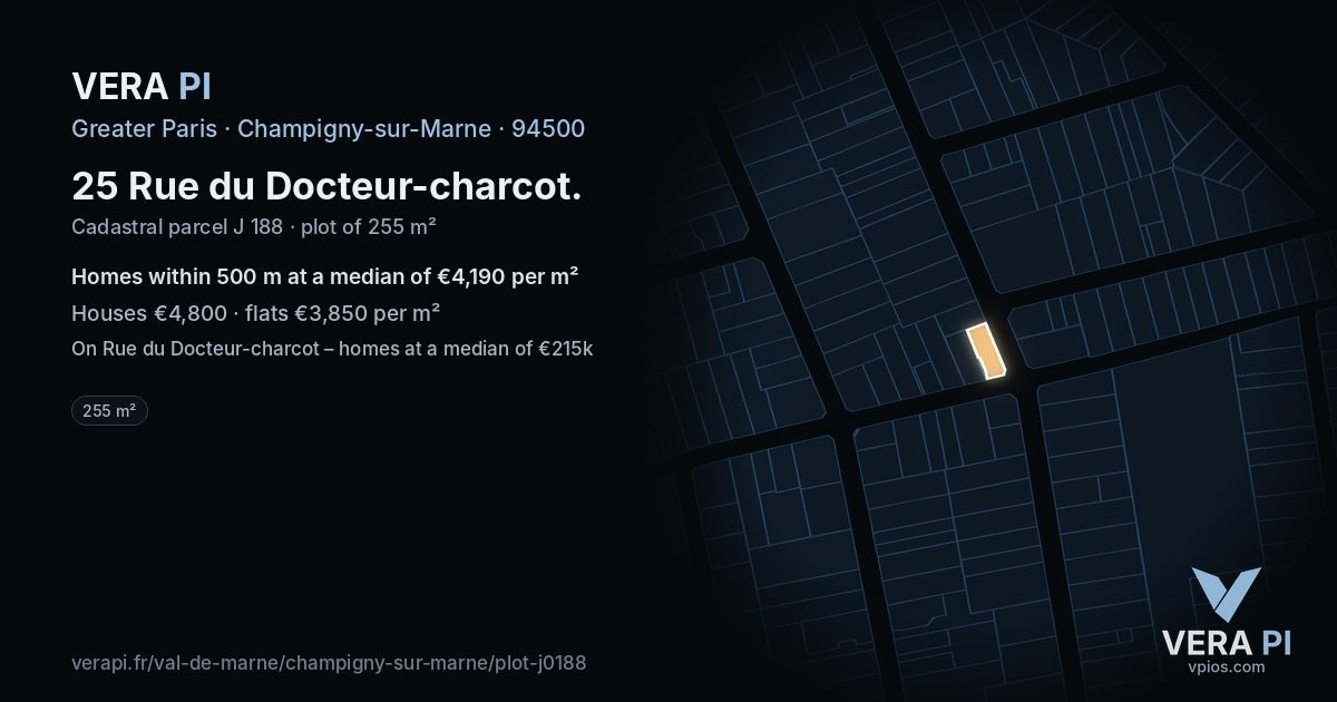 25 Rue du Docteur-charcot, Champigny-sur-Marne at night – the plot lit, the parcels around coloured by the prices near them