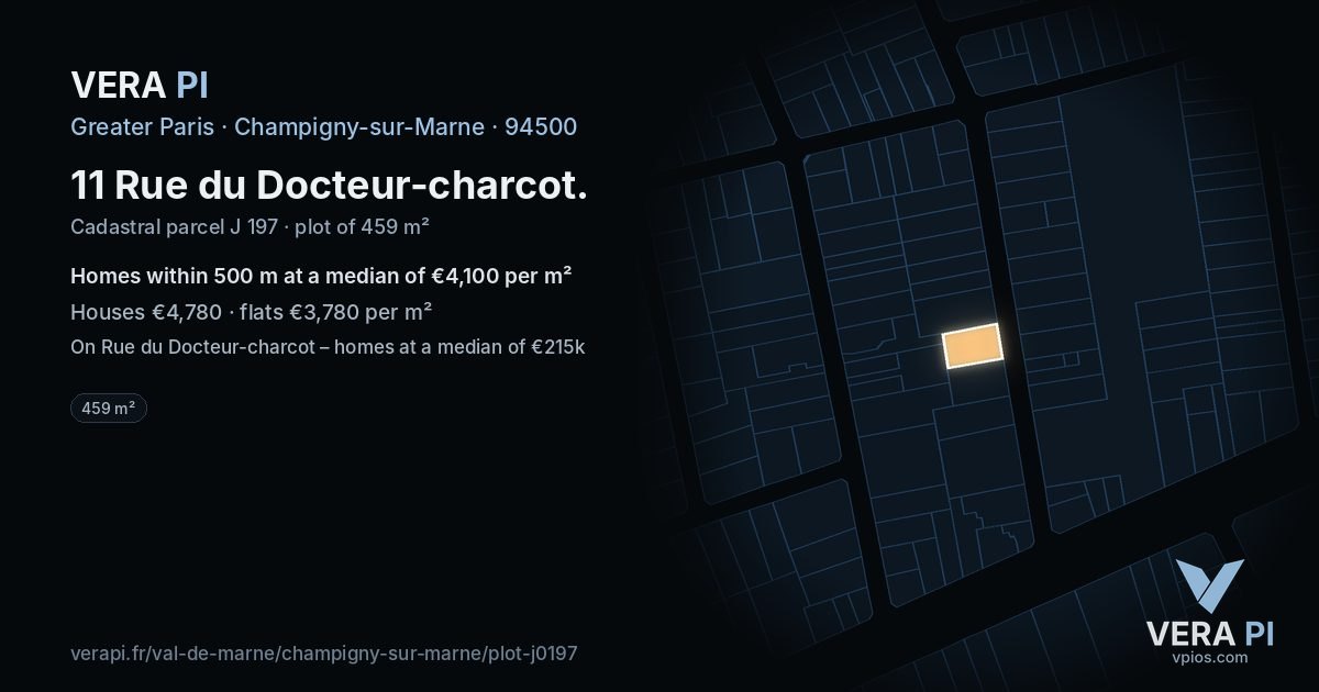 11 Rue du Docteur-charcot, Champigny-sur-Marne at night – the plot lit, the parcels around coloured by the prices near them