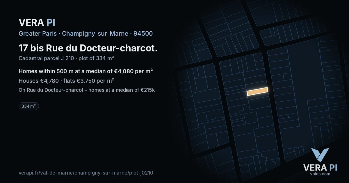 17 bis Rue du Docteur-charcot, Champigny-sur-Marne at night – the plot lit, the parcels around coloured by the prices near them