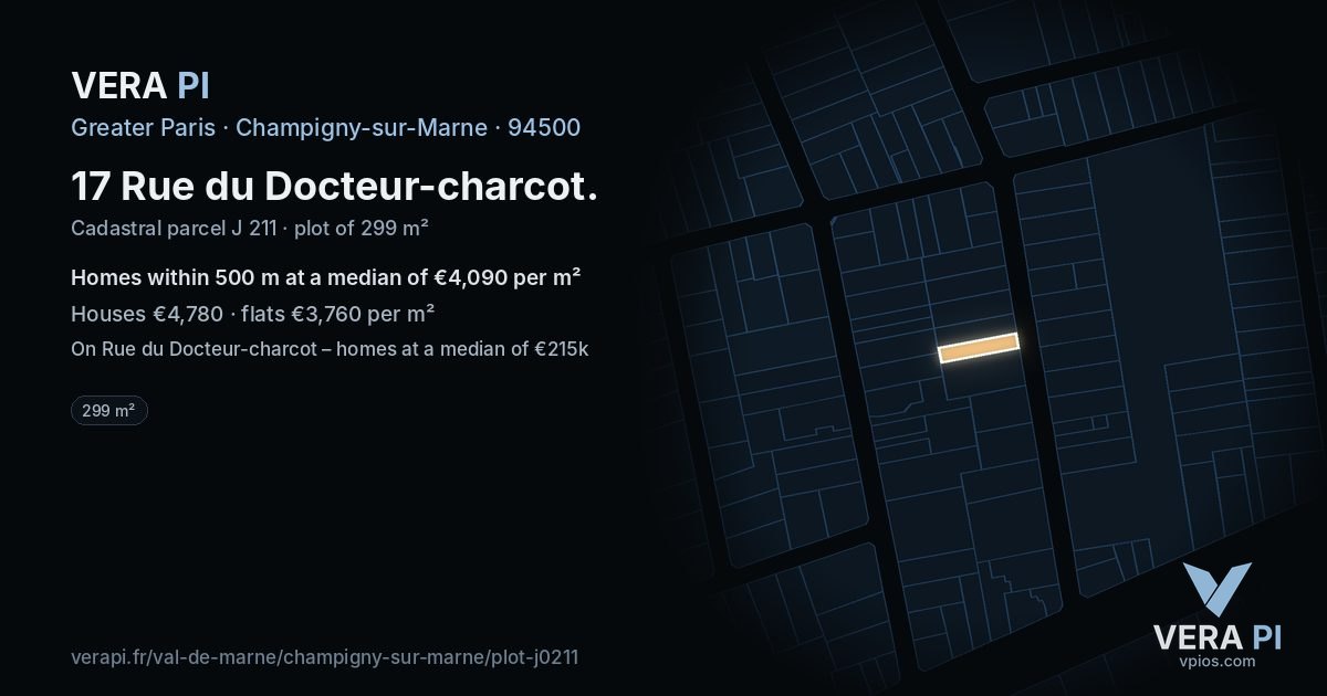 17 Rue du Docteur-charcot, Champigny-sur-Marne at night – the plot lit, the parcels around coloured by the prices near them
