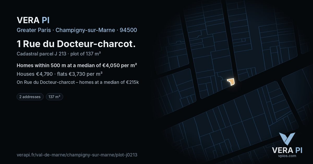 1 Rue du Docteur-charcot, Champigny-sur-Marne at night – the plot lit, the parcels around coloured by the prices near them