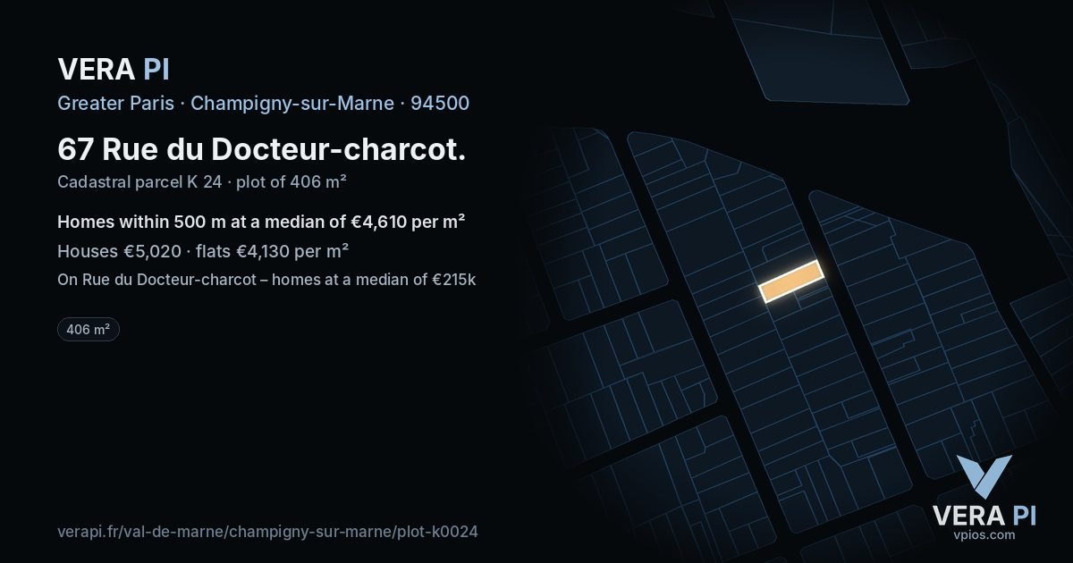 67 Rue du Docteur-charcot, Champigny-sur-Marne at night – the plot lit, the parcels around coloured by the prices near them