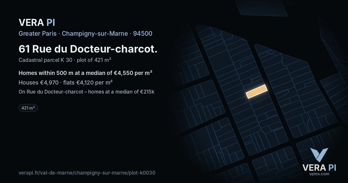 61 Rue du Docteur-charcot, Champigny-sur-Marne at night – the plot lit, the parcels around coloured by the prices near them