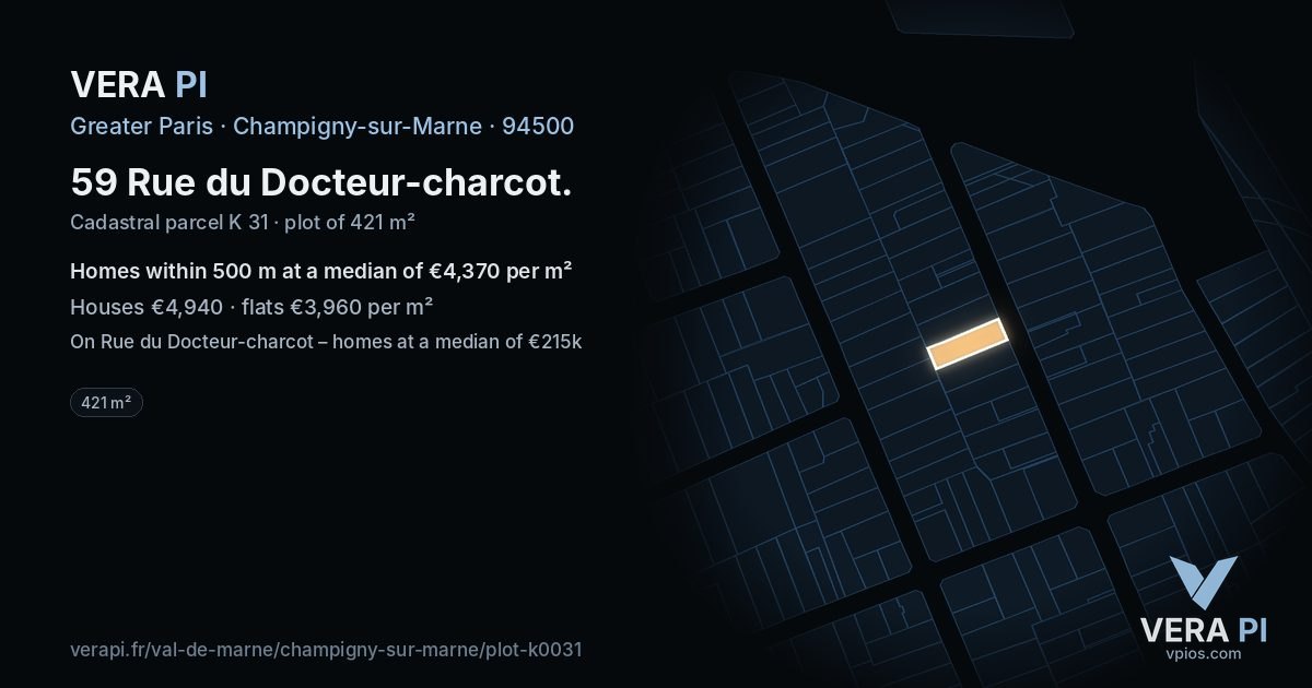 59 Rue du Docteur-charcot, Champigny-sur-Marne at night – the plot lit, the parcels around coloured by the prices near them