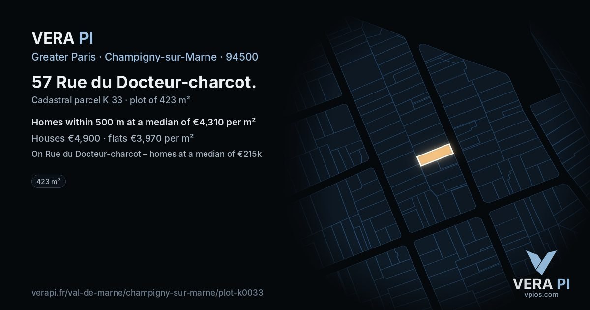 57 Rue du Docteur-charcot, Champigny-sur-Marne at night – the plot lit, the parcels around coloured by the prices near them