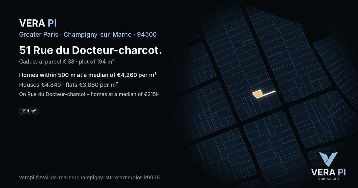 51 Rue du Docteur-charcot, Champigny-sur-Marne at night – the plot lit, the parcels around coloured by the prices near them
