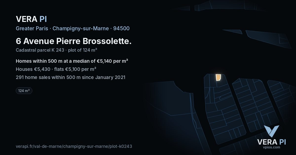 6 Avenue Pierre Brossolette, Champigny-sur-Marne at night – the plot lit, the parcels around coloured by the prices near them