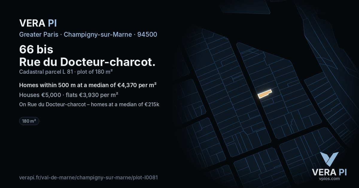 66 bis Rue du Docteur-charcot, Champigny-sur-Marne at night – the plot lit, the parcels around coloured by the prices near them