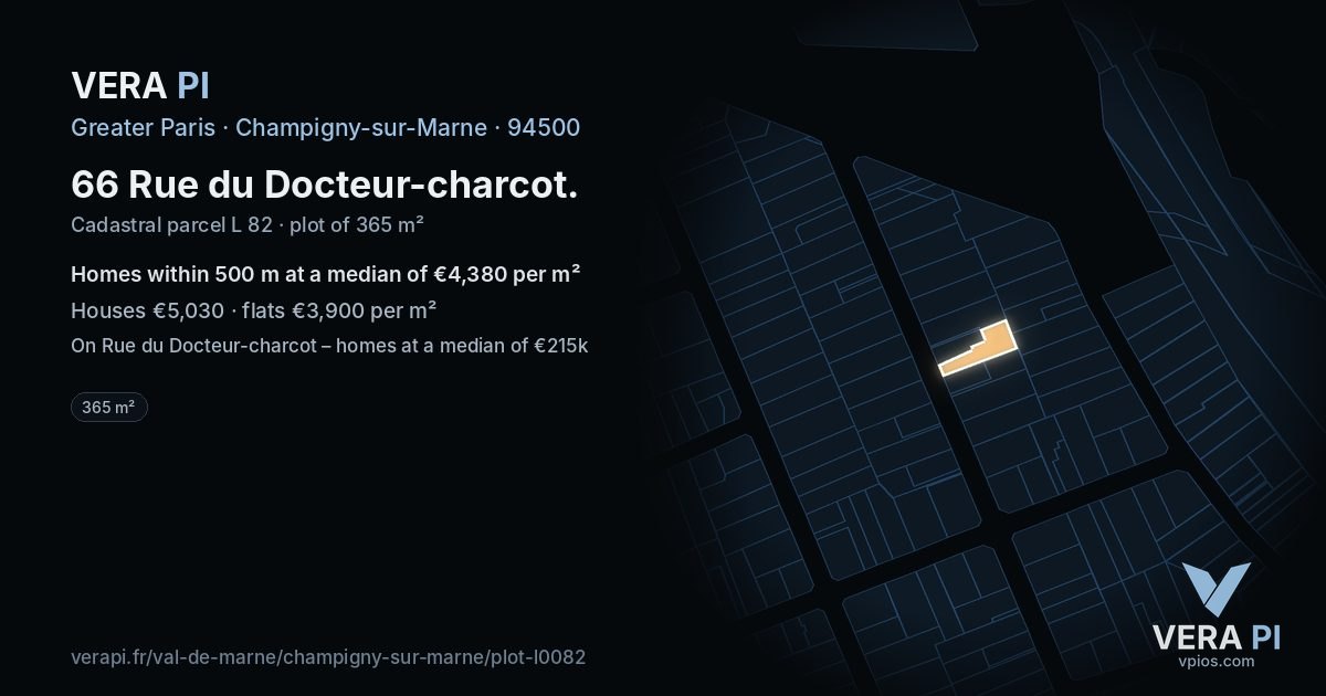 66 Rue du Docteur-charcot, Champigny-sur-Marne at night – the plot lit, the parcels around coloured by the prices near them