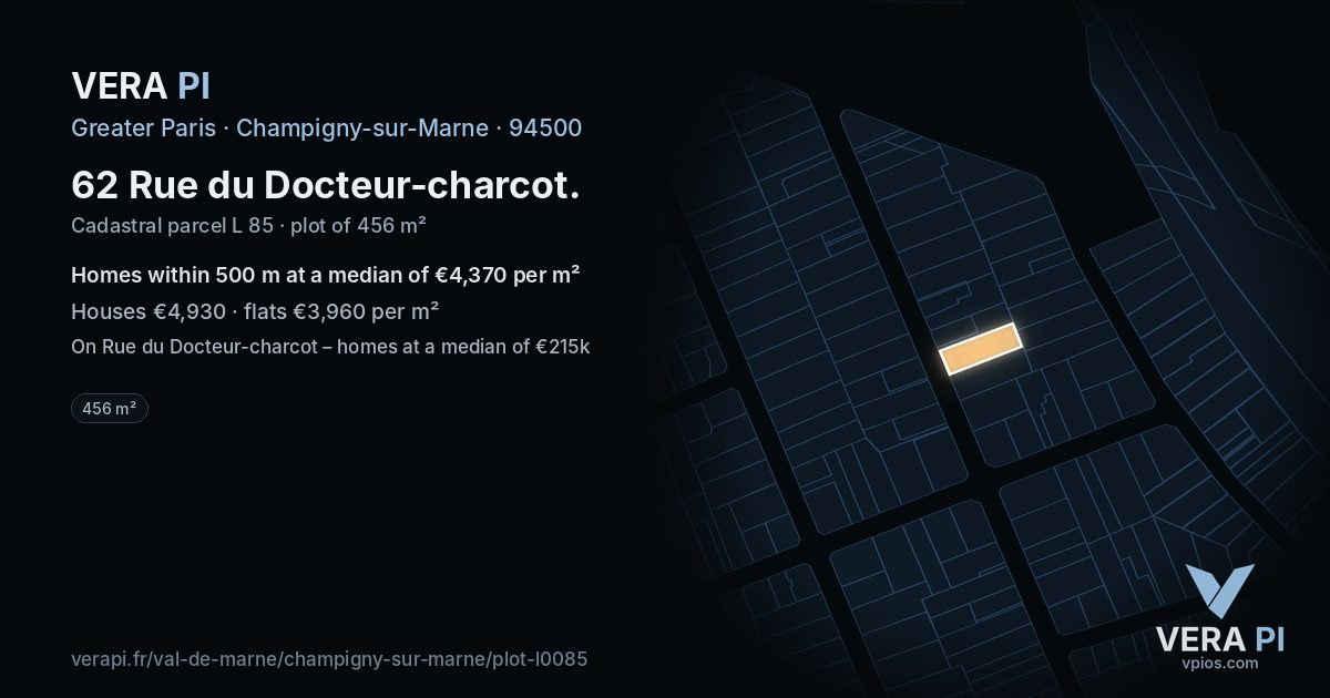 62 Rue du Docteur-charcot, Champigny-sur-Marne at night – the plot lit, the parcels around coloured by the prices near them