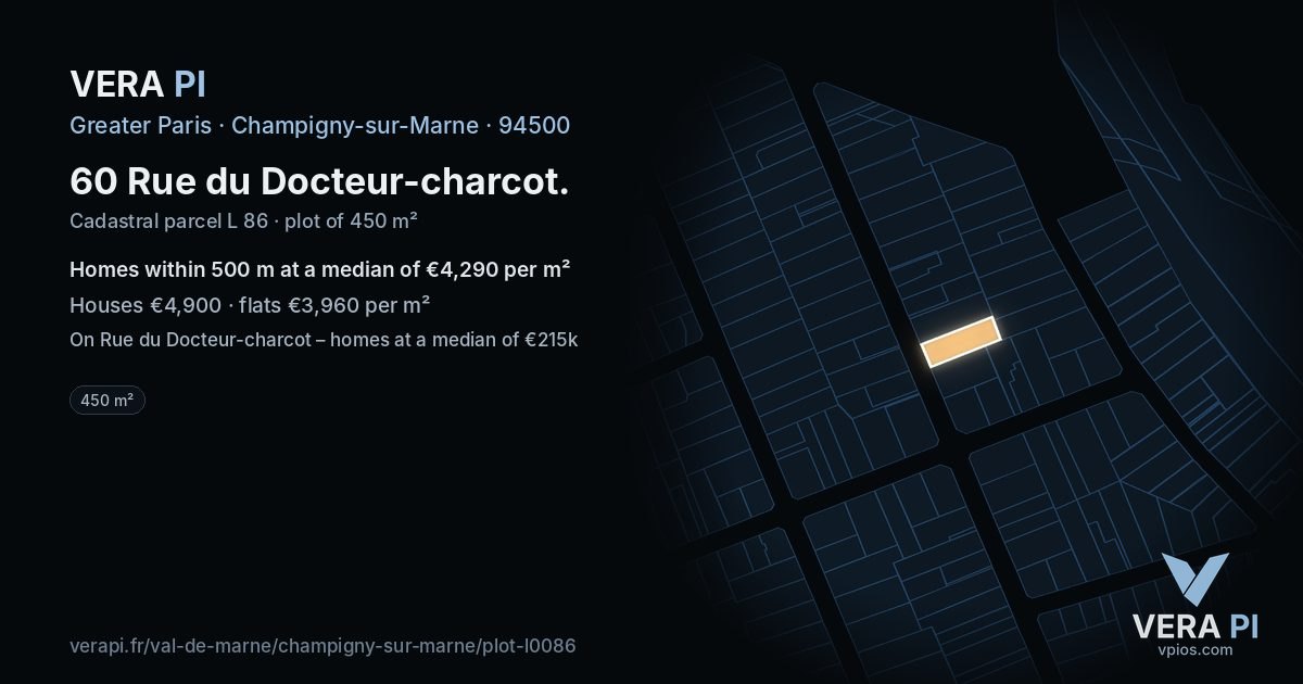 60 Rue du Docteur-charcot, Champigny-sur-Marne at night – the plot lit, the parcels around coloured by the prices near them