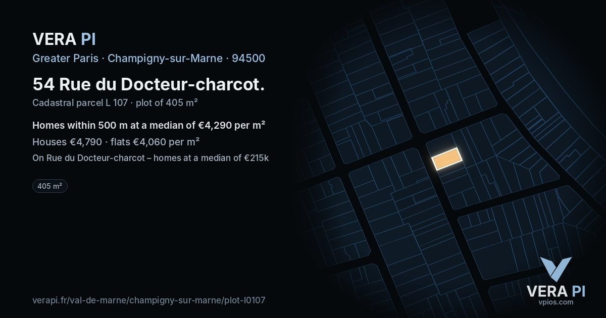 54 Rue du Docteur-charcot, Champigny-sur-Marne at night – the plot lit, the parcels around coloured by the prices near them