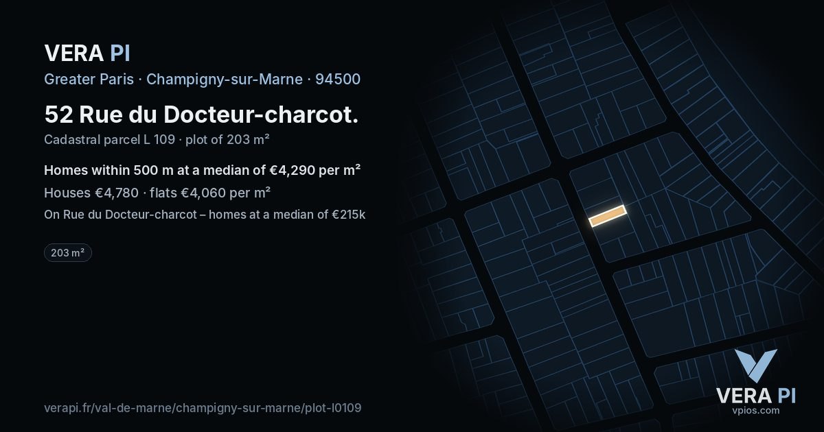 52 Rue du Docteur-charcot, Champigny-sur-Marne at night – the plot lit, the parcels around coloured by the prices near them