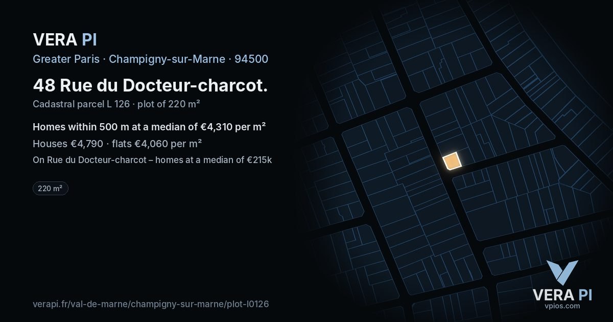 48 Rue du Docteur-charcot, Champigny-sur-Marne at night – the plot lit, the parcels around coloured by the prices near them