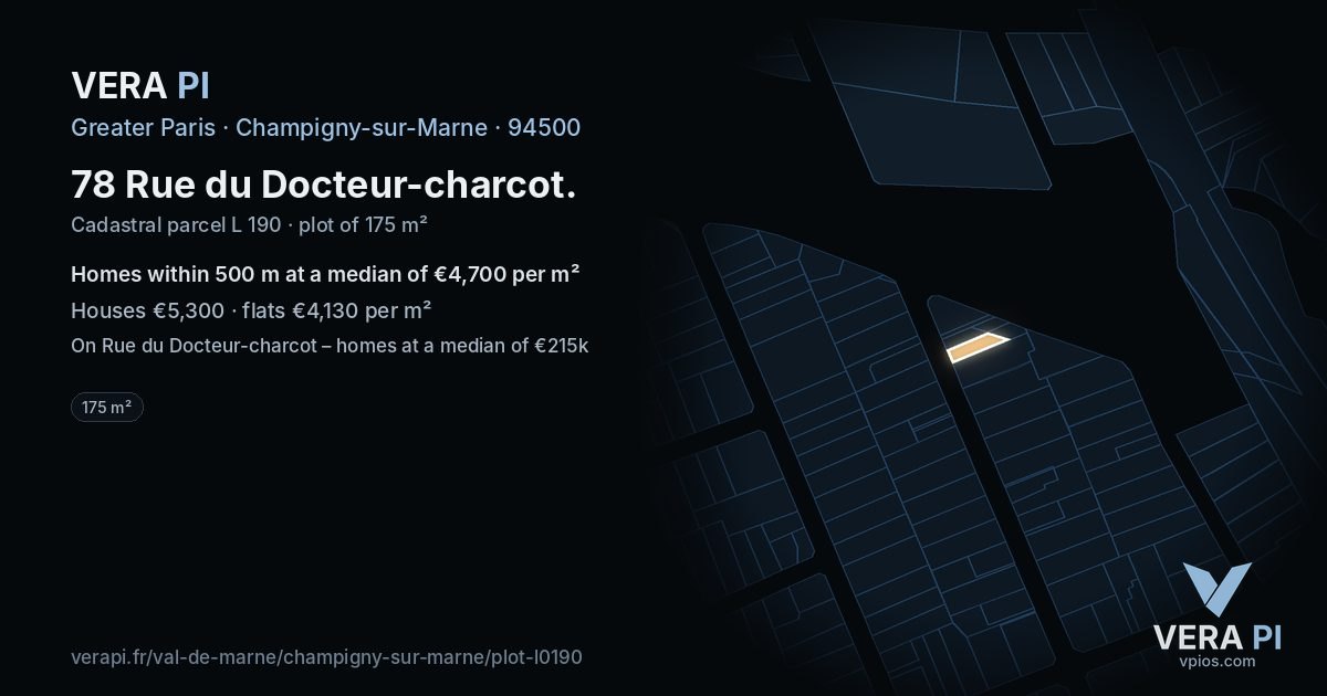 78 Rue du Docteur-charcot, Champigny-sur-Marne at night – the plot lit, the parcels around coloured by the prices near them